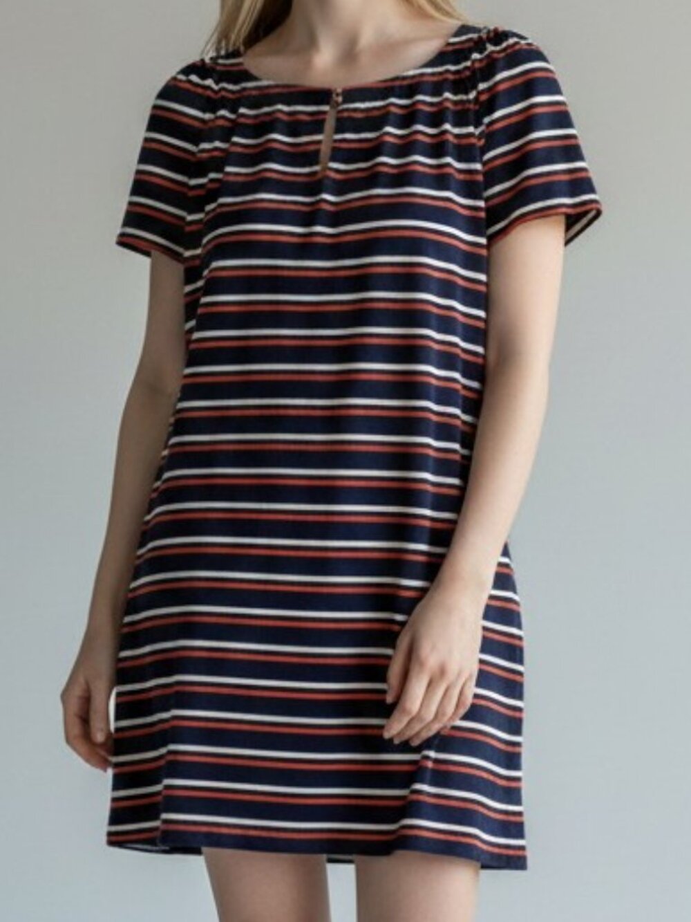 NWT J Crew silk dress 10 stripes navy orange white sheath loose
